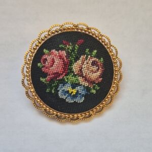 Vintage Floral Petit Point Brooch
